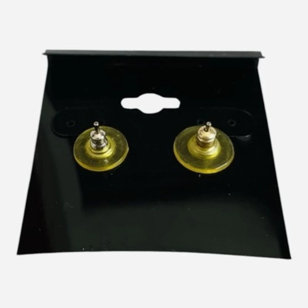 Vintage Damascene Toledo Spain Bird Floral Oval Stud Earrings Gold Inlay EXC